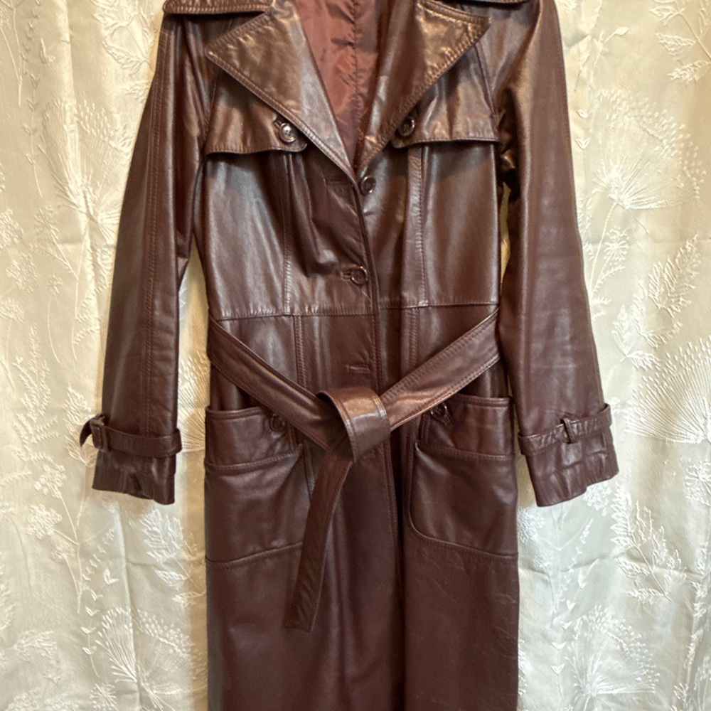 Women's Brown Leather Trench Coat